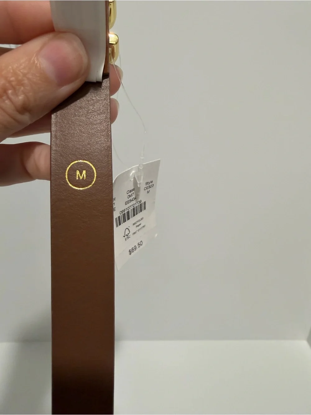 NWT J. Crew Thin Italian spazzolato leather belt glazed pecan Gold Buckle Medium